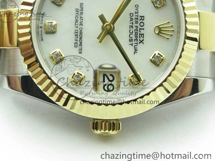 MiroTime 0520 ModernLook Datejust 31mm 278273 SS YG BP Maker Best Edition White MOP Diamonds Dial on SS YG Oyster Bracelet 2723